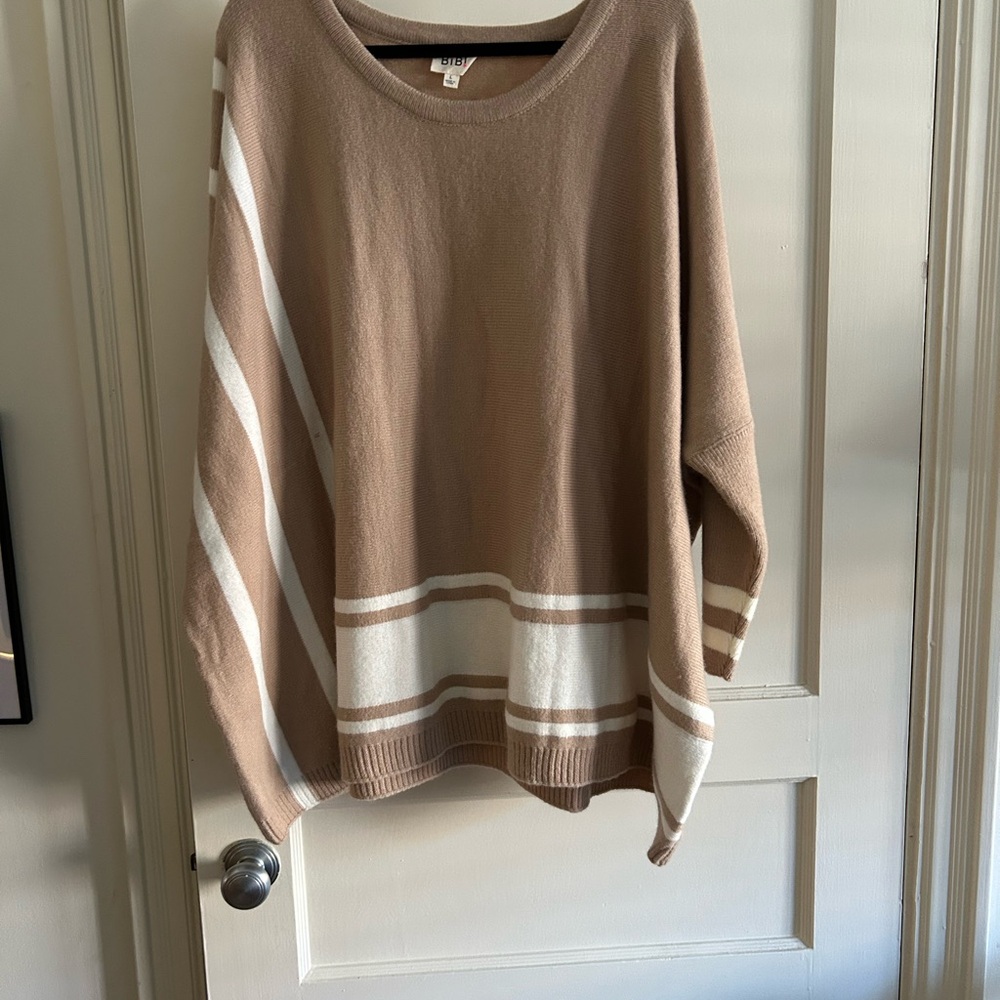 BiBi Beige and White Striped Poncho